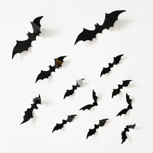 12 Pçs/set 3D DIY PVC Removível Adesivo De Parede Preto Vermelho Morcego Festa Do Dia Das Bruxas Adesivos de Parede Decalque Casa Decoração Mural Quarto Dos Miúdos 2024 - compre barato