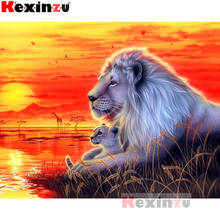 Kexinzu pintura completa em 5d diamante quadrado/redondo, "pôr do sol leão", 3d, bordado, ponto cruz, mosaico, presente k6608 @ # 2024 - compre barato