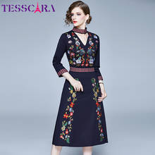 TESSCARA Women Autumn Luxury Embroidery Dress Female Designer Vintage Cocktail Party Robe High Quality V-Neck Elegant Vestidos 2024 - buy cheap