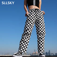 SLLSKY Checkered Plaid Straight Pants Women High Waist Loose Drawstring Jogging Pants Casual Fashion Hip hop Female Streetwear 2024 - buy cheap