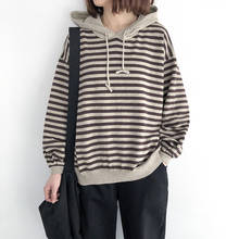 Fairynatural suéter com capuz listrado feminino, blusão feminino de algodão tricotado estilo coreano para outono primavera 2021 2024 - compre barato