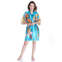 Женское кимоно с принтом животных, банный халат гейши, Женская атласная ночная рубашка Королевского синего цвета, летняя новая мини-одежда для сна с драконом, один размер 2024 - купить недорого