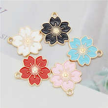 Julie Wang 5PCS Enamel Flowers Charms Cherry Blossoms Sakura Pendants Alloy Gold Tone Jewelry Making Accessory 5 Colors 2024 - buy cheap
