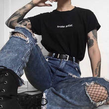 Летняя футболка с надписью «Broke Artist», черная футболка с графическим принтом, Готическая Эстетическая футболка 90s, футболка в стиле панк, топы в стиле Харадзюку, Tumblr, футболки 2024 - купить недорого
