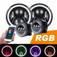 Faróis de led redondos, 7 polegadas, 4 polegadas, halo rgb, bluetooth, para jeep wrangler, celular, controle por app 2024 - compre barato