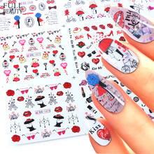 12Designs/Sheet Fashion Valentine Nail Stickers Water Transfer Decals DIY Manicure Red lips Love Bear Nail Art Decoration 2024 - buy cheap