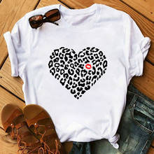 Women T-Shirt Lip Leopard Heart Print T Shirt Women Summer Casual White Tops Loose Short Sleeve Tshirt Camisas Mujer 2024 - buy cheap