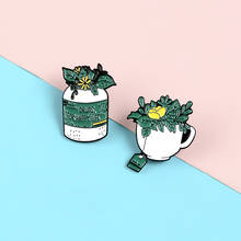 Mini Teacup Plants Pins Yellow Flower Lapel Enamel Pins Happy Life Brooches Badges Clothes Bag Pins Jewelry Gifts For Friends 2024 - buy cheap