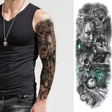 Водонепроницаемые Временные татуировки стикер череп, компас парусник цветок рука большой рукав тату поддельные татуировки флэш татуировки для мужчин женщин 2024 - купить недорого