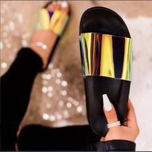 Sandálias de dedo aberto espelhado, pantufas femininas com sola macia e confortável para praia, pantufas de cores pastéis 2024 - compre barato