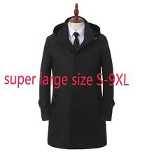 Новая супер большая Мужская Удобная модная повседневная Съемная ветровка с капюшоном пальто на пуговицах толстое длинное размера плюс S-8XL 9XL 2024 - купить недорого