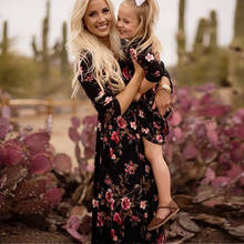 Long Sleeve Mother Daughter Family Dresses Spring Autumn Floral Print Long Maxi Dress Mommy And Me Family Matching Outfits 2024 - buy cheap