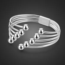 Novo feminino 925 pulseira de prata esterlina elegante multi-camadas design de contas aberto pulseira de prata sólida pulseira de jóias femininas 2024 - compre barato