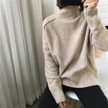 half-high collar pullover long-sleeved women sweater autumn and winter loose solid color knit sweater 2024 - buy cheap