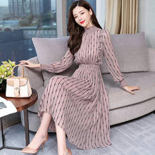 2021 Vintage Striped Chiffon Long Sleeve Midi Dresses Autumn Winter Plus Size Women Bodycon Dress Elegant Party Femal Vestidos 2024 - buy cheap