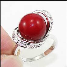 12mm shell pearl/Jade/Coral Bead Jewelry Ring Size 6 7 8 9 2024 - buy cheap