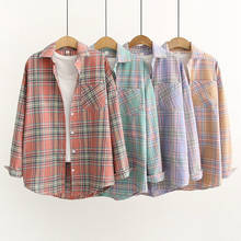 OUMENGKA 2021 New Vintage Plaid Shirts Women Casual Cotton Shirts Female Blouse Tops plus size clothing Long Sleeve Button 2024 - buy cheap