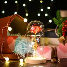 LED romántico para bodas, La Bella y La Bestia Artificial, rosa roja eterna, flor de cristal, árbol de Navidad para San Valentín, luces rosas 2024 - compra barato