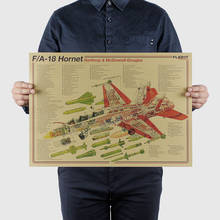 Cartaz de papel kraft retrô nostálgico série hornet f18, decoração caseira adesivo de parede 51*36cm 2024 - compre barato