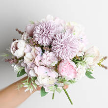 Ramo de flores artificiales de peonía de seda rosa, 9 cabezas y 4 brotes, flores falsas baratas para decoración interior de boda en casa 2024 - compra barato