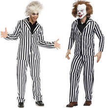 Terno de corrida assustador de palhaço 3 pçs, listra, king's pennywise, cosplay, fantasias masculinas para adultos, festa de halloween, roupa do mágico 2024 - compre barato