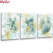 Arte náutica para parede do mar 3 tamanhos pçs/set vida do mar tríptico bordado com miçangas para pintura em ponto cruz artesanato imagens 2024 - compre barato