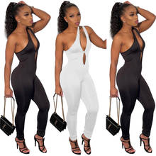 Macacão feminino casual, casual, branco, preto, vazado, um ombro, costas abertas, bodycon, para mulheres 2024 - compre barato