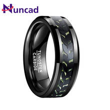 NUNCAD-Anillo de carburo de tungsteno para hombre, 8mm, hojas negras, anillo de acero de tungsteno de fibra de carbono verde, acabado pulido 2024 - compra barato