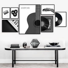 Cuadro sobre lienzo para pared, carteles nórdicos Retro de guitarra, Piano, blanco y negro, impresiones de imágenes de pared para decoración para sala de estar 2024 - compra barato