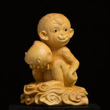 Boxwood 9cm Monkey Sculpture Wood Carving Animal Statue Chinese Zodiac Longevity Lucky Home Decor 2024 - buy cheap