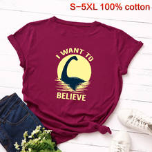 Plus Size Mulheres Tshirts de Impressão Bonito do Monstro de Loch Ness T Camisa de Algodão de Manga Curta Camisetas Harajuku Básico Tees Verão Tops Casuais 2024 - compre barato