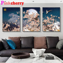 Full Square/round Diy Diamond painting Peach Blossom Wall Art 3 pcs diamond embroidery puzzle mosaic Home Decor 2024 - buy cheap