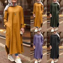 Free Shipping Dress Retro Simple Women Retro Round Neck Pockets Elegant Dress Pure Color Long Section Comfort Vestidos 2024 - buy cheap