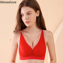 Keseelove-Bralette Sexy para mujer, sujetador de realce de talla grande, Sujetador de encaje sin aros, tallas grandes, lencería de Color rojo, X47-1 2024 - compra barato