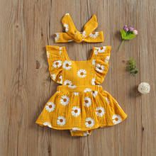 Newborn Baby Girls Daisy Flower Rompers Skirts with Headband Ruffles Sleeve One Piece Cotton Linen Clothes Baby Summer Clothing 2024 - buy cheap