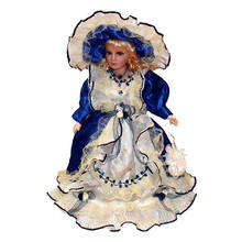 40cm Victorian Porcelain Doll Splicing Doll Wearing Blue Party Dress Collectible 2024 - buy cheap