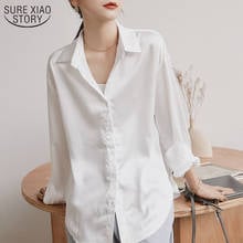 2022 Spring Autumn Satin Silk Singel Breasted Blouse Women Korean Fashion Tops New Long Sleeve Solid Color Women's Shirts 11425 2024 - buy cheap