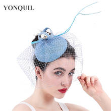 Sinamay-sombreros de imitación para mujer, accesorios para el cabello de boda con pinzas, tocados de flores, color azul claro 2024 - compra barato