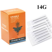 EMALLA-agujas para Piercing estériles, 14G, tatuaje corporal desechable, para oreja, nariz, ombligo y pezón, 100 Uds., envío gratis 2024 - compra barato