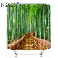 Cortina de ducha de alta calidad Retro path in the green bamboo forest, impermeable, varios tamaños, decoración de baño 2024 - compra barato