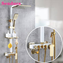 Senducs Bathroom Shower System Four Function Thermostatic Shower Set Quality Brass Bathtub Mixer Tap White Gold Shower Sets 2024 - buy cheap
