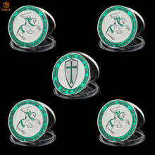 5Pcs/Lot Silver Plated Masonic Symbol Crusader Templar Green Cross Silver Souvenir Coin Collectibles And Business Gifts 2024 - buy cheap