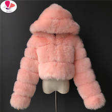 Высококачественные пушистые укороченные пальто и куртки из искусственного меха, женское пушистое пальто с капюшоном, зимняя меховая куртка, манто для женщин 2024 - купить недорого