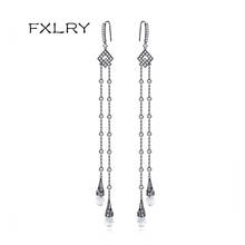 FXLRY White color/Gun black zirconia Long tassel ear hook earrings for women Jewerly 2024 - buy cheap