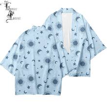 Sun moon-impressão 3d, japonês, manga curta, estampa de lua, estrela, kimono, haori, yukata, feminino, masculino, verão, casual 2024 - compre barato