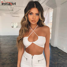 InstaHot Cut Out Sexy Halter Camis Women 2021 Cropped Top Streetwear White Bandage Backless Summer Slim Criss Cross Camisole 2024 - buy cheap