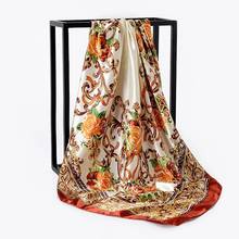 2021 Silk Scarves Women Foulard 90*90cm Square Head Hijab Scarf Ladies Shawl Wrap Muffler Pareo Bandanna Female Chiffon Hijab 2024 - buy cheap