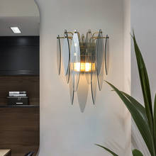 FSS-Lámpara de pared de cristal posmoderna, Fondo de sala de estar americana dorada, lámpara de pared para dormitorio, mesita de noche, pasillo 2024 - compra barato