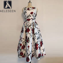 AELESEEN модное летнее платье 2021 Высокое качество без рукавов с принтом розы элегантное бальное длинное платье 2024 - купить недорого