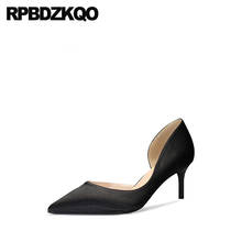 Zapatos de tacón medio para mujer, calzado de oficina, punta estrecha, de satén, de lujo, talla grande, 8cm, Stiletto 33, 4, 34, 2021 2024 - compra barato